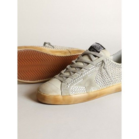 Women’s Super-Star in aged white nubuck with Swarovski crystals