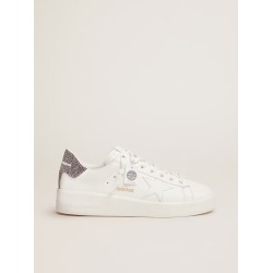 Purestar in white leather with silver Swarovski crystal heel tab