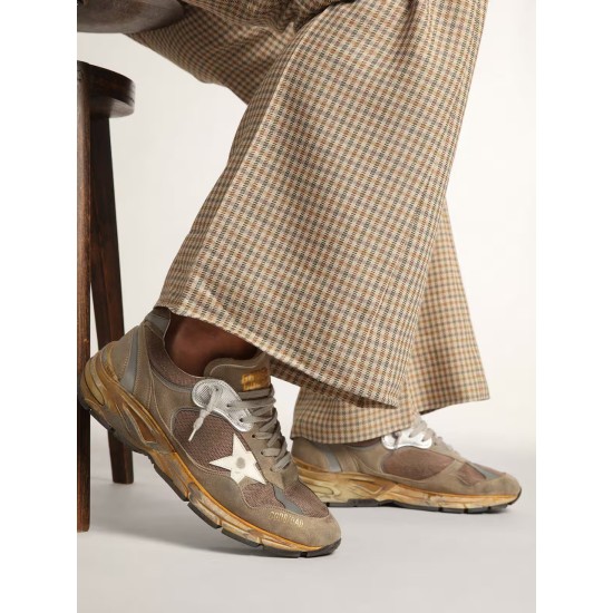 Women's Dad-Star in dove gray mesh and suede