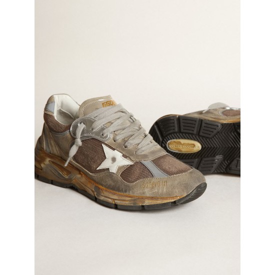 Women's Dad-Star in dove gray mesh and suede