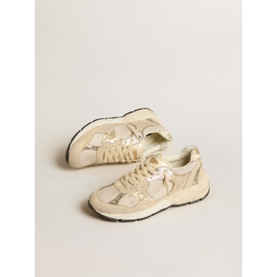 Dad-Star in pearl mesh and suede with platinum leather star and heel tab