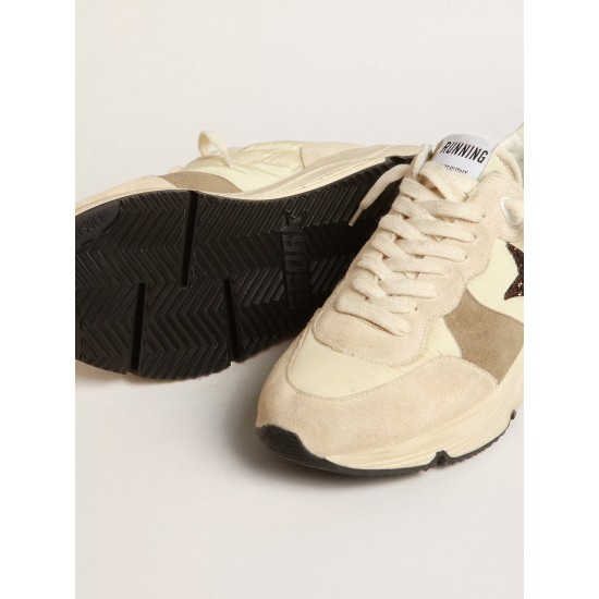 Running Sole LTD in cream nylon and suede with a glitter star