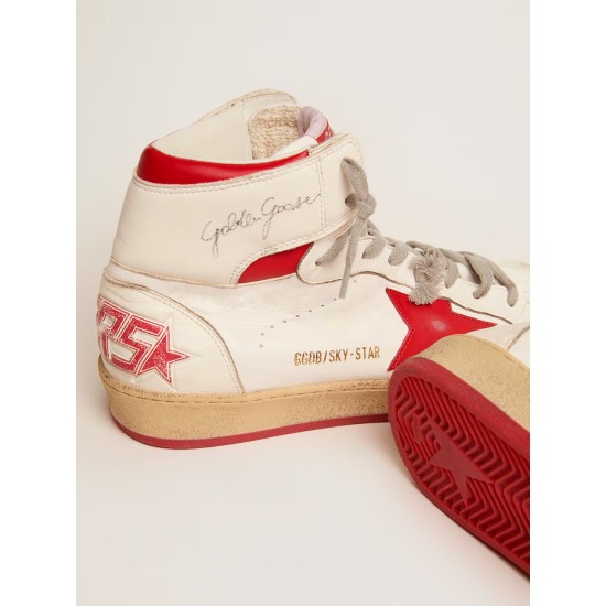 Women's Sky-Star in white nappa with red star and heel tab