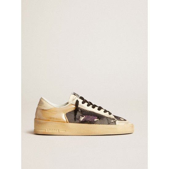 Women's Stardan LAB in ecru nappa and mesh with purple leather star