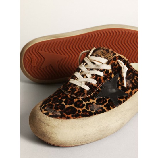 Women's Space-Star Sabot in leopard print pony skin with black star