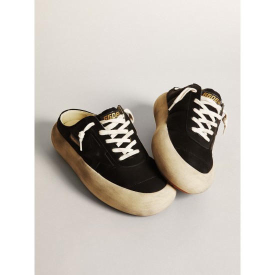Women's Space-Star Sabots in black nylon with black leather star
