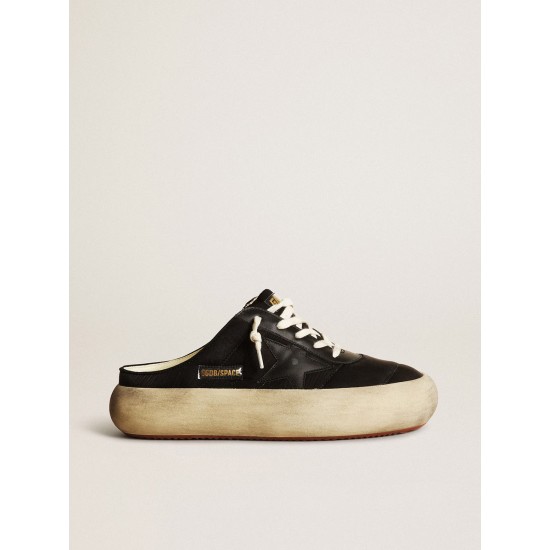 Women's Space-Star Sabots in black nylon with black leather star