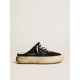 Women's Space-Star Sabots in black nylon with black leather star