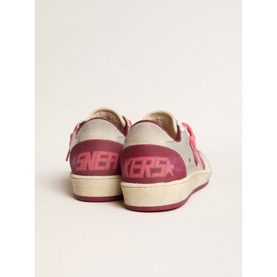 Women’s Ball Star Pro in silver crackle leather with burgundy star