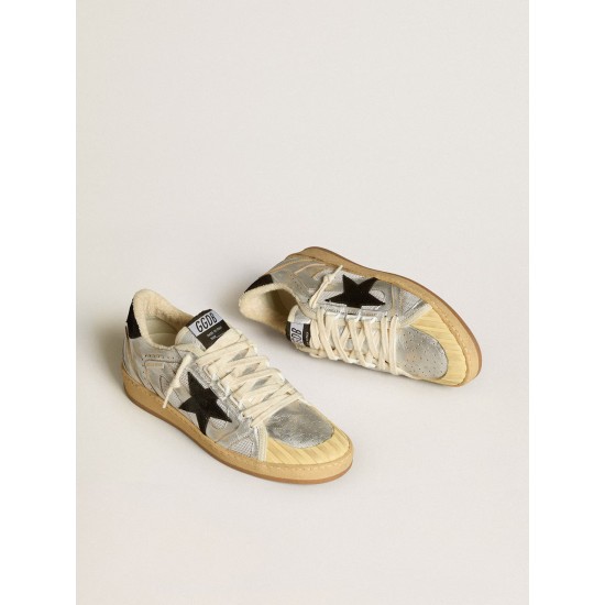 Ball Star LAB in silver leather with black suede star and heel tab