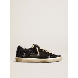 Women’s Super-Star in black velvet and suede with black suede star