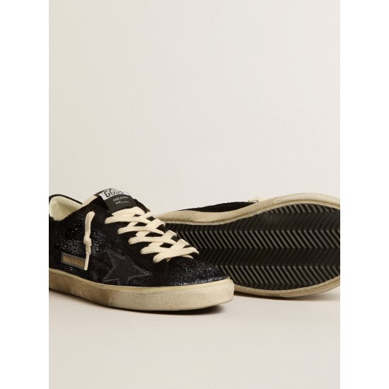 Women’s Super-Star in black velvet and suede with black suede star