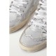 Mid Star distressed suede-trimmed metallic leather sneakers