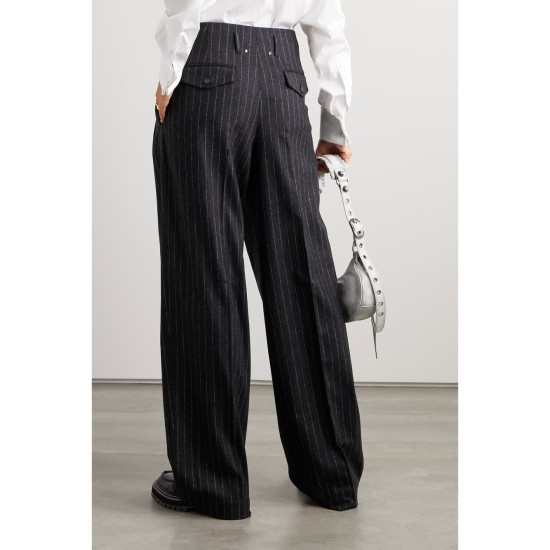 Journey pinstriped wool-blend flannel wide-leg pants