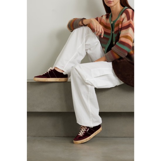 Soul-Star distressed suede and leather-trimmed velvet sneakers