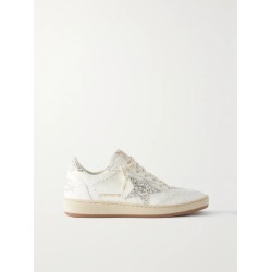 Ball Star shearling-lined embellished distressed leather sneakers