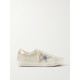 Superstar crystal-embellished distressed leather sneakers