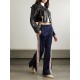 Button-detailed webbing-trimmed jersey wide-leg track pants