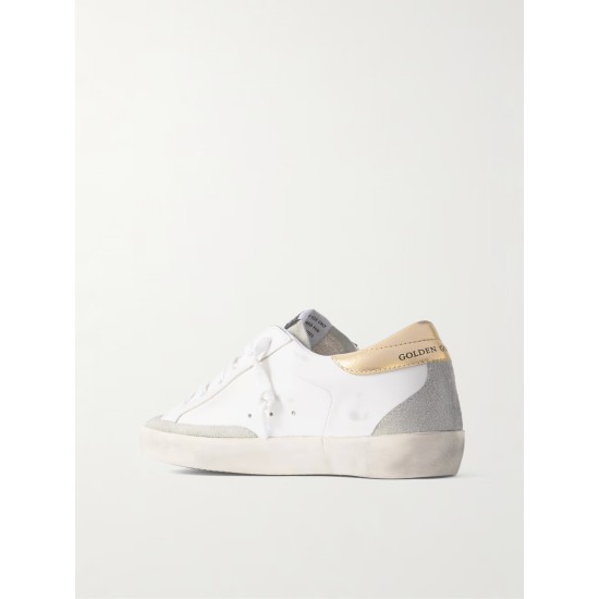 Super-Star embellished distressed suede and leather sneakers
